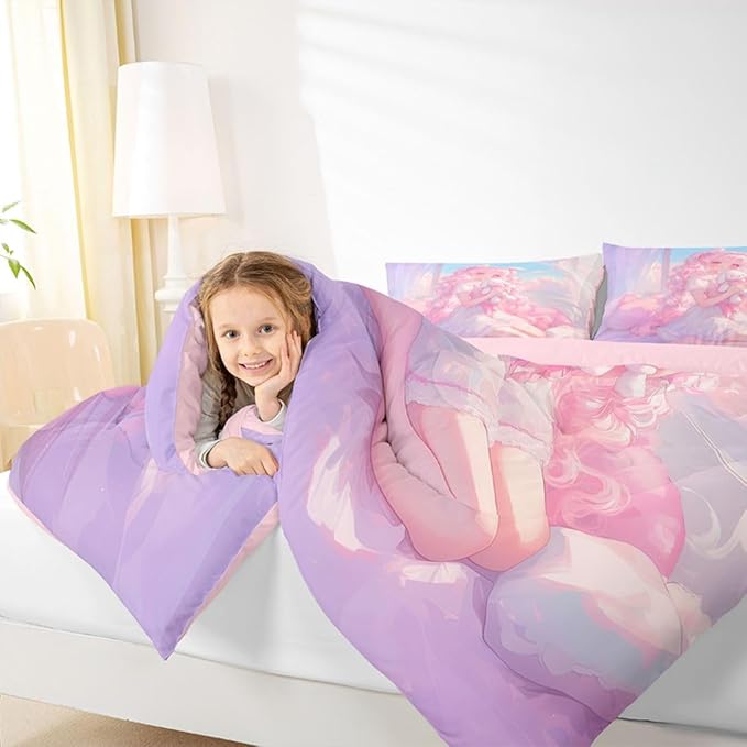 Erosebridal 3D Japanese Girl Bedding Sets King - Romance Style Comforter Set for Kids Adults Japanese Anime Girly Duvet Insert Anime Gifts Quilt