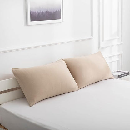 2-Pack Stretch Pillow Cases - Jersey Knit & Envelope Closure Pillowcases with Ultra Soft T-Shirt Like Polyester Blend - Suitable for Queen or Standard Size Set of 2, Heather Taupe