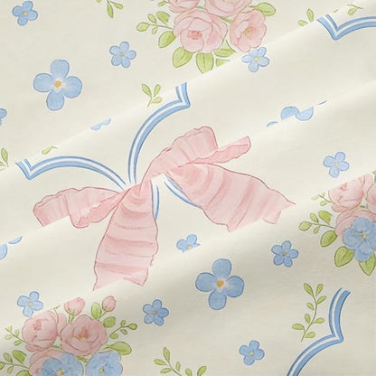 White Cartoon Queen Size Comforter Set, 3Pcs Botanical Flowers Comforter Sets for Girls Room Decor with 1 Comforter (90"x90") and 2 Pillowcases