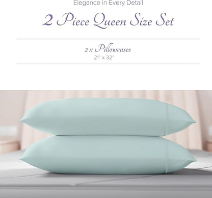 Carressa Linen 100% Egyptian Cotton Pillow Cases Standard Size Set of 2 - Luxury 600 Thread Count Queen/Standard Pillowcases (Sea Foam), Soft, Cooling Extra Long Staple Sateen Hotel Pillow Covers