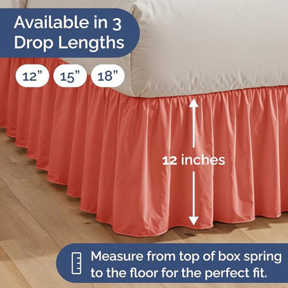 Bedskirt Twin Size Ruffle - 12 inch Drop Dust Ruffle Bed Skirt with Platform - Ultra-Soft, Easy Fit, Premium Hotel Quality - Wrinkle, Fade & Shrink Resistant - for Women, Men, Kids and Teens - Coral