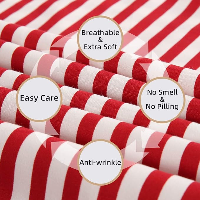 Best Season Ticking Stripe Sheet Set,4 Piece Full Size Microfiber Bedding,Burgundy Red and White Pinstripe Patterned,Deep Pocket