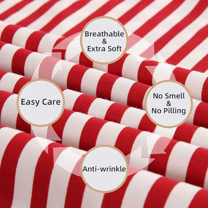 Best Season Ticking Stripe Sheet Set,4 Piece Full Size Microfiber Bedding,Burgundy Red and White Pinstripe Patterned,Deep Pocket