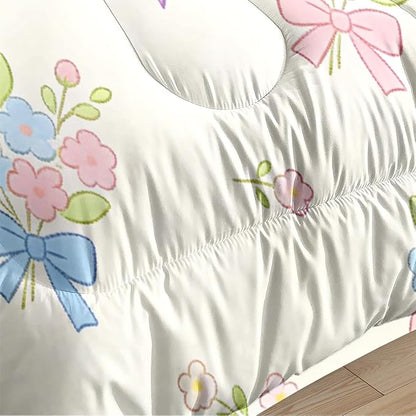 Pink Blue Floral Bedding Set King Size, 3Pcs White Cute Cartoon Bows Comforter Set for Girls Women Bedroom Decor, Includes Comforter (104" x 90") and 2 Pillowcases, All Season