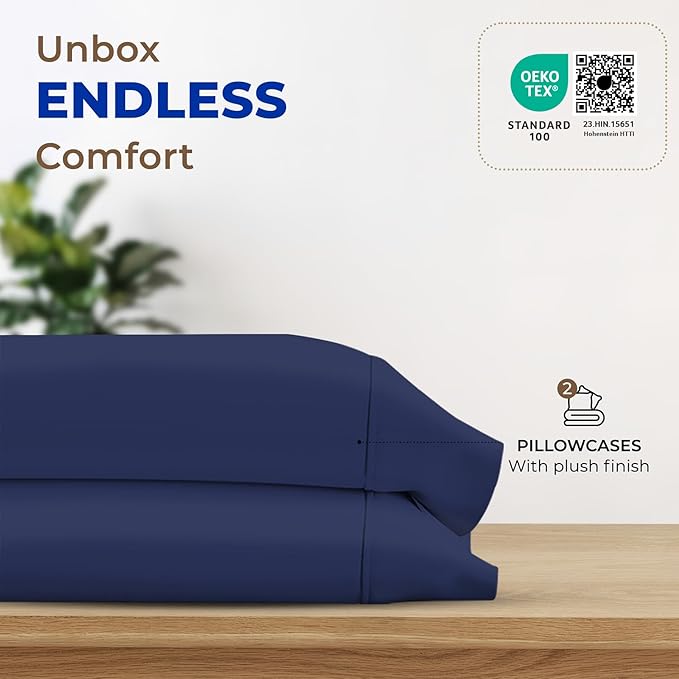 Thread Spread 100% Egyptian Cotton King Size Pillow Cases Set of 2 - Luxury 1000 Series Paradise Collection Pillow Cases King Size (Navy Blue), Soft Cooling Hotel Egyptian Cotton Pillowcases