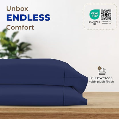 Thread Spread 100% Egyptian Cotton King Size Pillow Cases Set of 2 - Luxury 1000 Series Paradise Collection Pillow Cases King Size (Navy Blue), Soft Cooling Hotel Egyptian Cotton Pillowcases