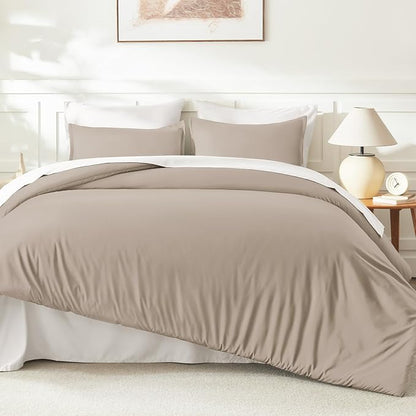 Litanika Light Coffee Comforters Oversized King Size, 3 Pieces Lightweight Solid Bedding Comforter Set, All Season Fluffy Bed Set (120x98In Comforter & 2 Pillowcases)