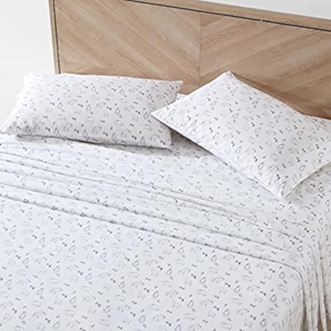 Eddie Bauer - Twin Sheet Set, Cotton Percale Bed Sheets, Crisp & Cool Bed Sheets, Ideal Dorm Essentials (Animal Tracks White, Twin)