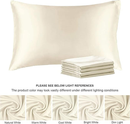 BEDELITE Satin Pillowcase for Hair and Skin, Super Soft Similar to Silk Pillow Cases 4 Pack with Envelope Closure, Cooling Pillowcases for Women Men (20"x30" Queen Size, Beige)