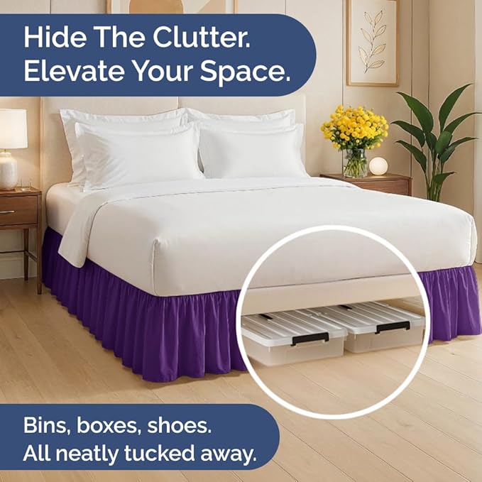 Bedskirt Twin Size Ruffle - 18 inch Drop Dust Ruffle Bed Skirt with Platform - Ultra-Soft, Easy Fit, Premium Hotel Quality - Wrinkle, Fade & Shrink Resistant - for Women, Men, Kids and Teens - Purple