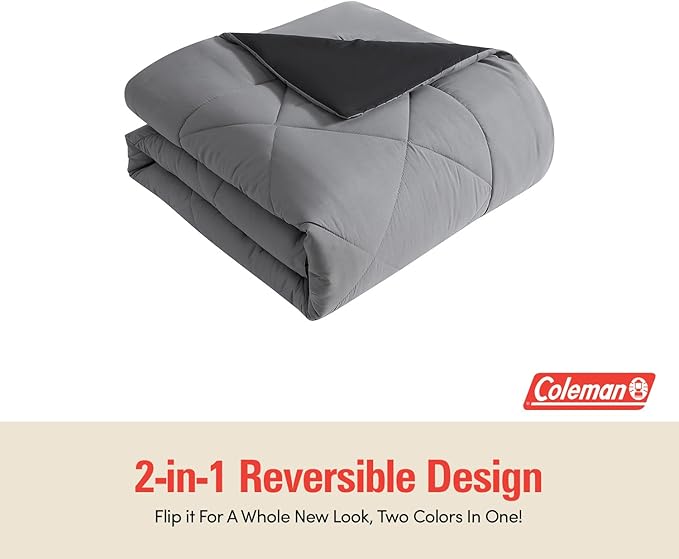 Coleman Twin XL Comforter Set Reversible Bed-in-a-Bag– Double-Sided Color Options, All-Season Comforter + Shams + Sheets – Perfect for Home, Cabin or Camp Use, Black/Gray