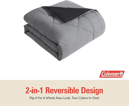 Coleman Queen Comforter Set Reversible Bed-in-a-Bag– Double-Sided Color Options, All-Season Comforter + Shams + Sheets – Perfect for Home, Cabin or Camp Use, Black/Gray
