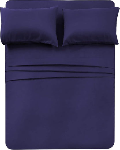 4 Piece Bed Sheet Set (Full,Blue) 1 Flat Sheet,1 Fitted Sheet and 2 Pillow Cases,Brushed Microfiber Luxury Bedding with Deep Pockets