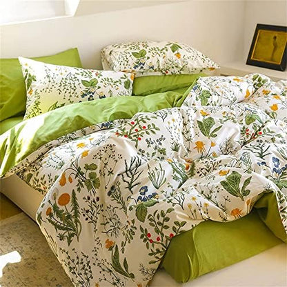 Wellboo Botanical Comforter Sets Twin Size Sage Green Floral Bedding Comforters Cotton Girls Women Watercolor Flower Quilt Adults Teens Bohemian Warm Blankets Rustic White and Green Leaf Blossom Bed