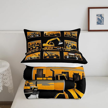 Erosebridal Excavator Comforter Set Queen Tractor Truck Bedding Set Construction Vehicle Down Comforter for Boys Kids Girls Teens Cartoon Heavy Machinery Car Bedding Sets & Collections, Gray Yellow