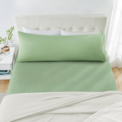 MILVOWOC 2Pcs Brushed Microfiber Body Pillowcases - 20 x 48 Inch, Sage Green Pillow Case Set Soft Non Slip Envelope Pillow Cover with Moisture Absorption and Anti-Wrinkle Machine Washable