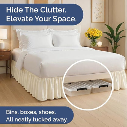 Bedskirt Queen Size Ruffle - 15 inch Drop Dust Ruffle Bed Skirt with Platform - Soft, Easy Fit, Premium Hotel Quality - Wrinkle, Fade & Shrink Resistant - for Women, Men, Kids and Teens - Off White