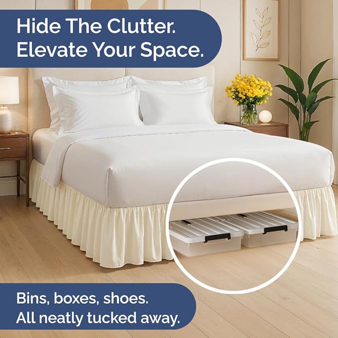 Bedskirt Full Size Ruffle - 12 inch Drop Dust Ruffle Bed Skirt with Platform - Ultra-Soft, Easy Fit, Premium Hotel Quality - Wrinkle, Fade & Shrink Resistant - For Women, Men, Kids & Teens - Off White