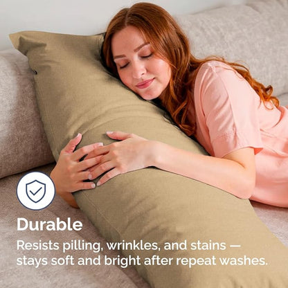 Body Pillowcases Set of 2-20x54 Long Body Pillow Case - Soft Body Pillow Cover for Sleeping & Side Sleepers - Comfy, Wrinkle & Fade Free - Machine Washable w/Envelope Enclosure Heathered Tan