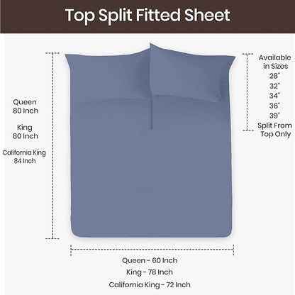 Adjustable Split Head Flex Top Cal King 36" Microfiber Sheet Set – Ultra Soft, Cooling & Deep Pocket 15” Fitted, 4-Piece Breathable & Durable Bedding Set for Split Cal King Beds -Mediterranean Blue