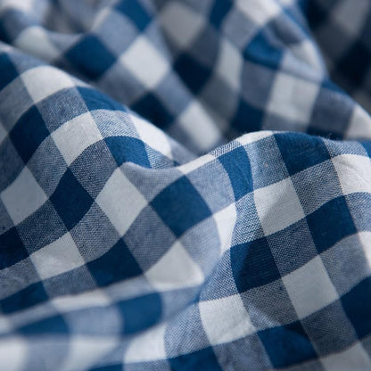 NEXHOME PRO Blue Gingham Duvet Cover King, 100% Washed Cotton Like Linen Feel Organic Natural Bedding Set 3 Piece Navy Vintage Plaid Checkered Comforter Cover Set (No Comforter) 10490