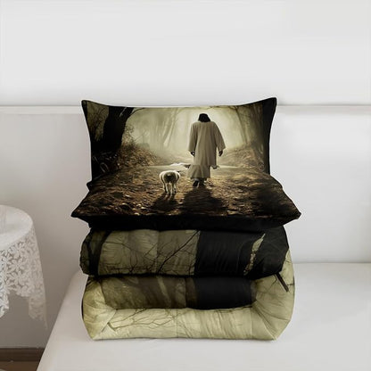 Castle Fairy Mysterious Jungle Comforter Set,Sheep Print Bedding Set Kids Teens Modern Decor,Wild Animals Comforter with 1 Pillowcase for All Seasons,Twin