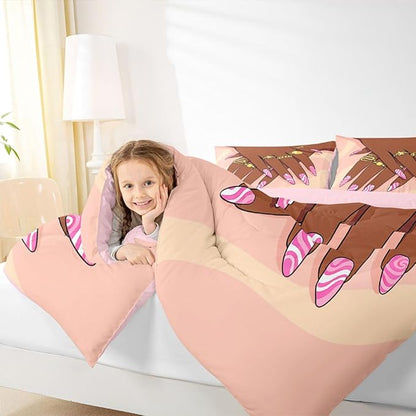 Erosebridal Romantic Makeup Themed Comforter Set King Size for Girls Fashion Girlish Quilt Black Girls Bedding Set for Kids Teens Adult Women Bedroom Afro Vogue Princess Magical Down Comforter