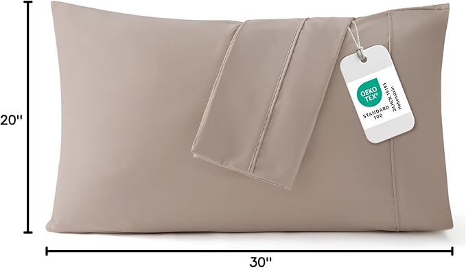 Bedsure Queen Pillow Cases Set of 2 - Khaki Brushed Microfiber Pillowcase 2 Pack, Super Soft Pillowcase, Pillow Case Covers with Envelope Closure for Kids, Wrinkle, Fade Resistant, 20x30 Inches