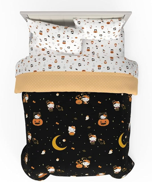 Sanrio Hello Kitty Halloween Pumpkin Full Bed Set – Super Soft & Cozy 5 Piece Reversible Comforter and Sheet Set (Officially Licensed Product) by Franco