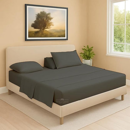 Split Head Flex 1 Qty Fitted Sheet for Adjustable Bed, Queen 34" Split Down from The Top, 100% Egyptian Cotton 600 Thread Count, 18" Deep Pocket, Super Soft Wrinkle Free, Dark Grey