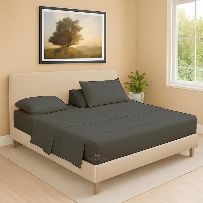Split Head Flex 2 Qty Fitted Sheet for Adjustable Bed, Cal King 39" Split Down from Top 100% Egyptian Cotton 600 Thread Count, 18" Deep Pocket, Super Soft Wrinkle Free, Dark Grey