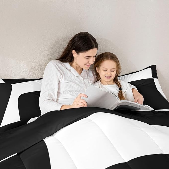 Erosebridal Black and White Abstract King Bedding Set Boho Geometric Striped Comforter Set for Adult Women Men Minimalist Modern Art Bed Collections Simple Aesthetic Modern Duvet Quilt Sets