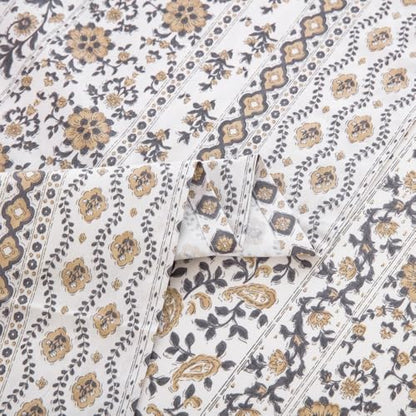 DAUAOTO Full Size Printed Sheets Set, 100% Cotton Bedding Sets, Up to 14" Deep Mattress, Vintage Cottagecore Pattern Bedlinen Set, Floral Brown Taupe