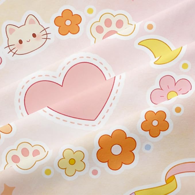 Kids Pink Cute Cat Paw Comforter Set Queen Size, 3Pcs Dorm Cat Animal Bedding Sets for Girls, 100% Washed Microfiber, Includes 1 Heart Comforter 90"x90" and 2 Pillowcases