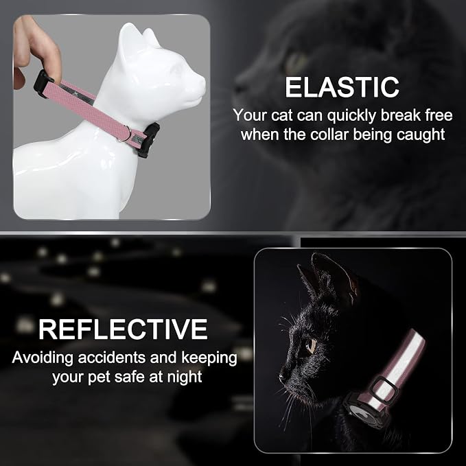 Reflective AirTag Cat Collar, Integrated Cat Collar with Air Tag Holder | Built in AirTag Holder, Adjustable 7-13in for Cats, Kittens and Puppies, Safety Elastic Band, Reflective for Night Walking