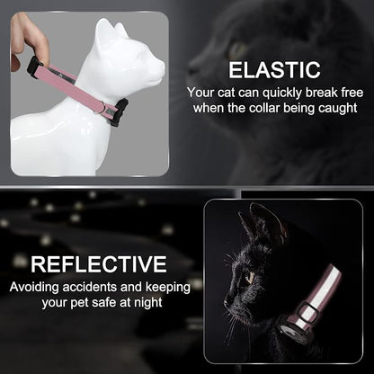 Reflective AirTag Cat Collar, Integrated Cat Collar with Air Tag Holder | Built in AirTag Holder, Adjustable 7-13in for Cats, Kittens and Puppies, Safety Elastic Band, Reflective for Night Walking