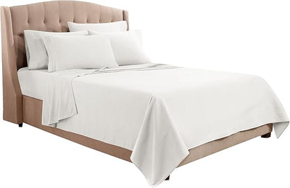 Clara Clark Flex Top King Sheets, 6 Piece Set - Hotel Luxury Sheets for Top Split King Bed, Super Soft Bedding Set, Head Split King White