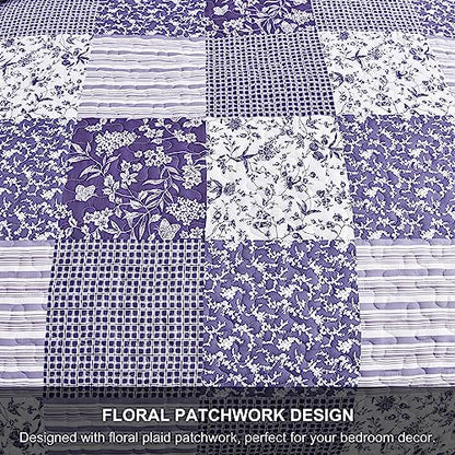 Mybedsoul Boho Quilts Queen Size, Patchwork Reversible Bedding Set, Purple