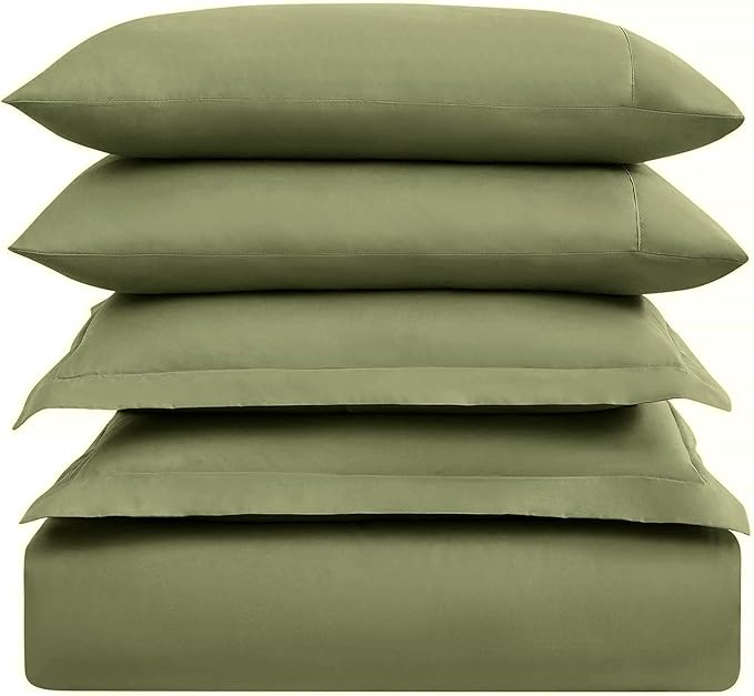 Mellanni Duvet Cover Set - 5 PC Iconic Collection Bedding Set - Hotel Luxury, Extra Soft & Cooling - Microfiber - Button Closure and Corner Ties (Full, Sage)