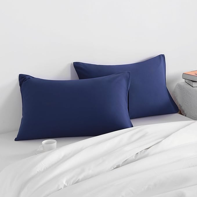 NTBAY Toddler Pillow Cases Set of 2, 2 Pack Brushed Microfiber 14x20 Pillow Cases, Soft, Wrinkle, Fade, Stain Resistant Navy Blue Pillow Cases with Envelope Closure, 14x20 Inches, Navy Blue