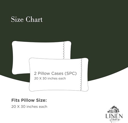 Linen Home 100% Cotton Percale Moon Scallop Hem Pillowcases Queen/Standard Size, Olive Green, 2 Pieces of Pillow Case, Crisp and Cool Strong Bed Linen, 20 inches X 30 inches