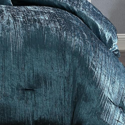 Riverbrook Home Turin Crinkle Velvet Comforter Bedding Set, King Size, Glam Textured Décor, Blue, 7 Pieces