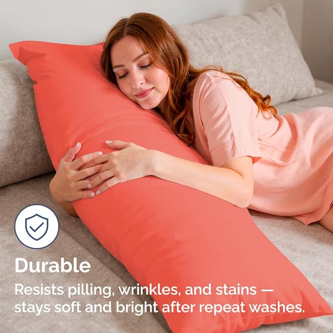 Body Pillowcases Set of 2-20x54 Long Body Pillow Case - Soft Body Pillow Cover for Sleeping & Side Sleepers - Comfy, Wrinkle & Fade Free - Machine Washable w/Envelope Enclosure Coral