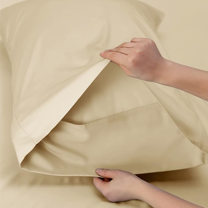 Bedsure Cooling Sheets Twin, Rayon Derived from Bamboo, PureWoven, Breathable & Soft Twin Sheets Set, Deep Pocket Up to 16 Inches, Hotel Luxury Silky Bedding for Hot Sleepers, Alabaster Gleam