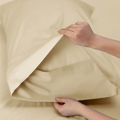 Bedsure Cooling Sheets Twin, Rayon Derived from Bamboo, PureWoven, Breathable & Soft Twin Sheets Set, Deep Pocket Up to 16 Inches, Hotel Luxury Silky Bedding for Hot Sleepers, Alabaster Gleam