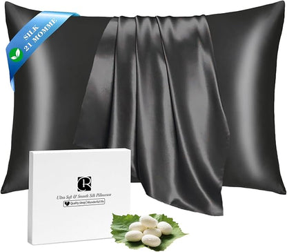 Ravmix Silk Pillow Cases with Zipper, 21momme Mulberry Silk Pillowcase for Hair Skin Health, Soft Smooth Breathable Cool Pillow Cover for Beauty Sleep with Gift Box 1PC(Queen 20"x30", Black)
