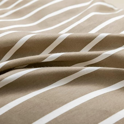 JELLYMONI Full Duvet Cover Set, Cotton Duvet Cover 3 Pieces with Zipper Closure, 1 Duvet Cover and 2 Pillowcases(Khaki with White Striped)
