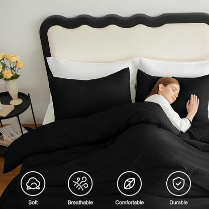CozyLux Twin/Twin XL Comforter Set Black, 2 Pieces Twin Extra Long Solid Breathable Bedding Sets for College Dorm, Luxury Soft Bed Set with Down Alternative Comforter and 1 Pillowcase All Seasons