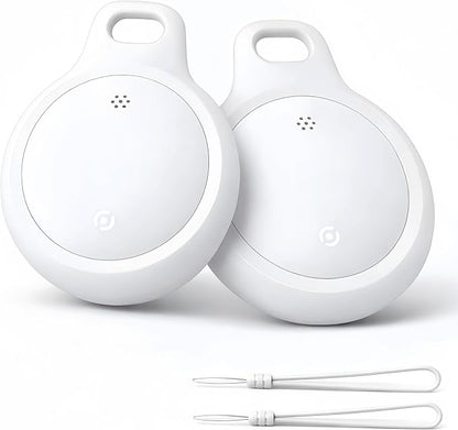 Bluetooth Tracker Works with Apple Find My & Android Find Hub – Key Finder for Keys & Pet Collar, No Monthly Fee, Loud Alarm, Replaceable Battery(2 Pack, White)