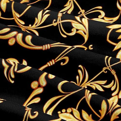 Golden Scrolls Print Duvet Cover and Pillow Shams Gold Leaves Deco for Girls and Boys Bedding Set King Size Black Color Bed Sets